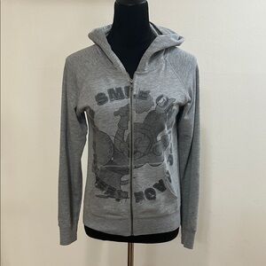 Zara Gray Zip-Up Hoodie with Graphic Design